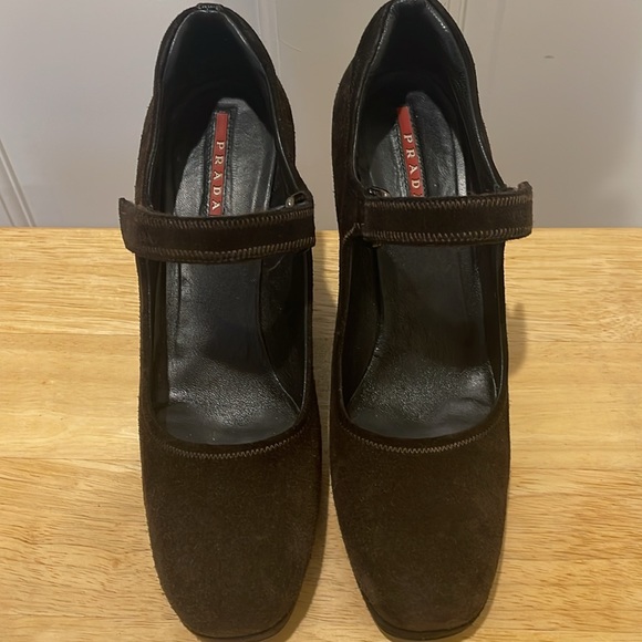 Prada brown suede wedge Mary Janes size 38. Original box. - Picture 2 of 12